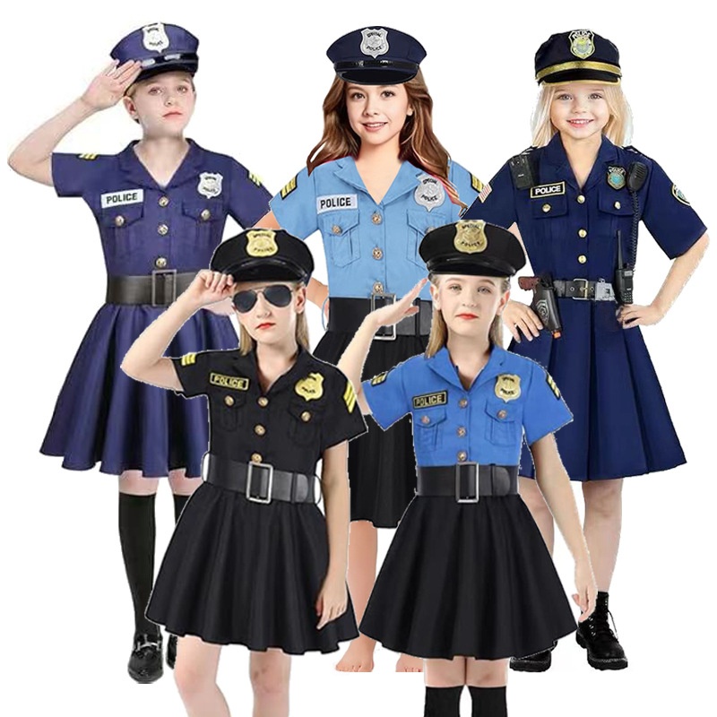Ethnic Fashion Wear - Halloween Kinder-Polizeiuniform Mädchen Einteiler-Kostüm 100% Polyesterfaser