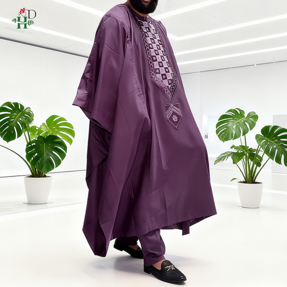 Boubou Men Africa - H&D Afrikanisches Herren-Outfit, traditionelles 3-teiliges Outfit,