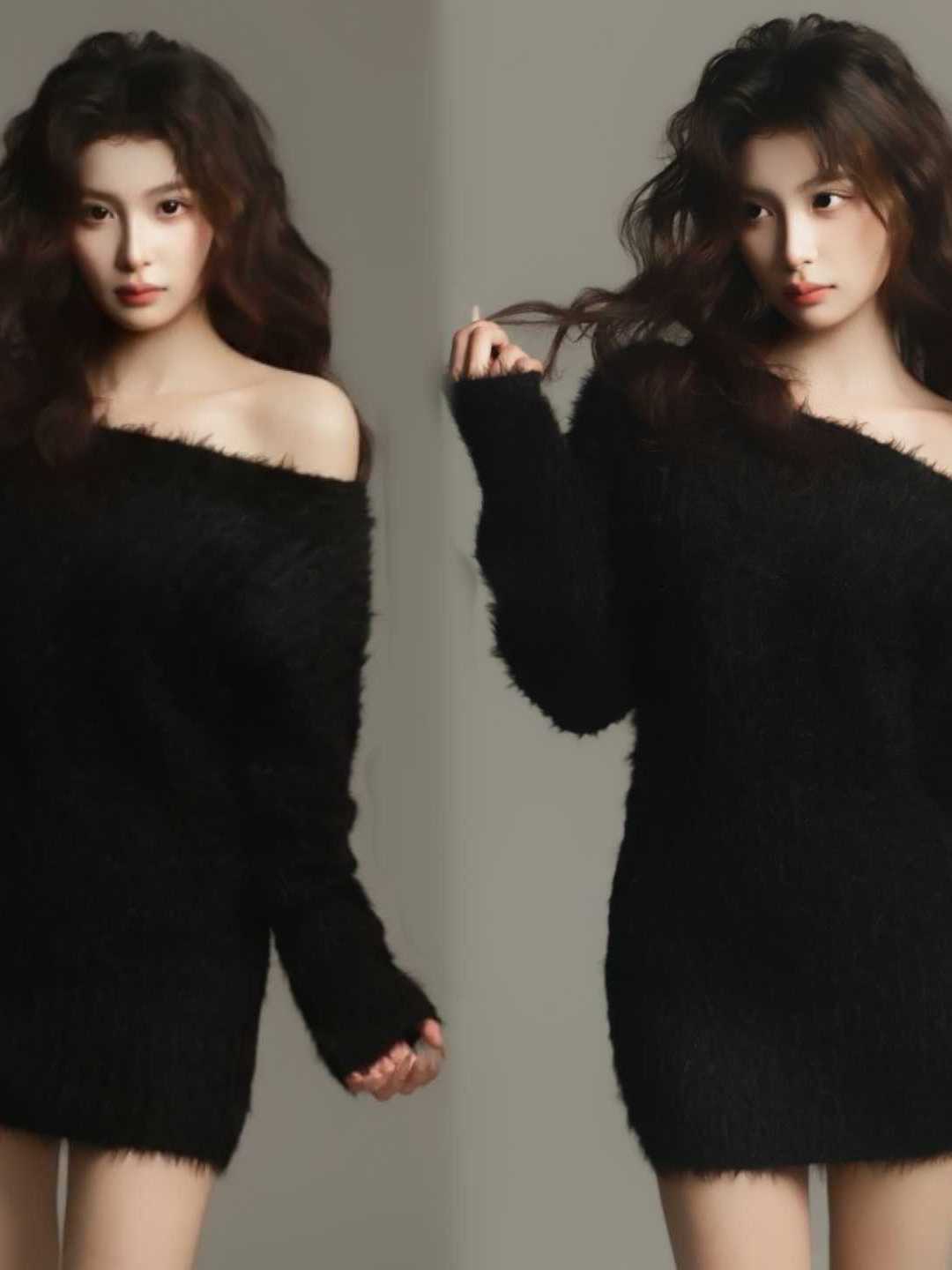 Ethnic Clothing & Online Fashion Store Khaadi Us - Schwarze Porträtfotografie-Kleidung, One-Shoulder, koreanischer Stil, Studio-Neuheit,