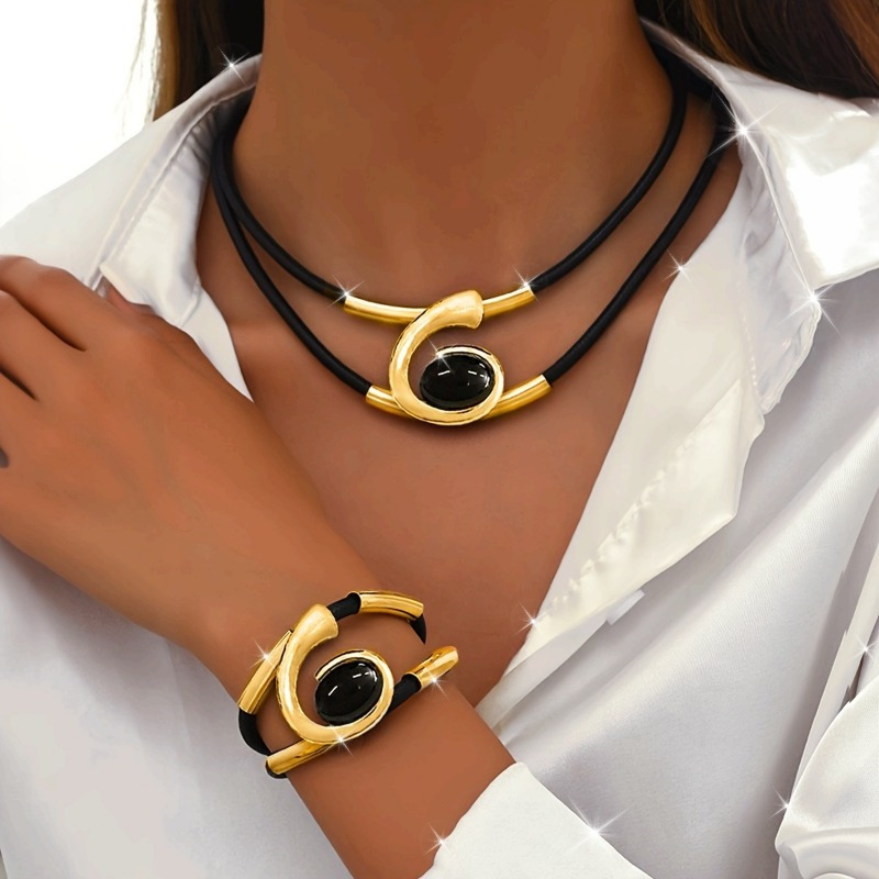 Ethnic Fashion Trend - Vintage-Trend Unregelmäßiges Lederseil-Halsketten-Armband-Set Boho Ethnischer Stil