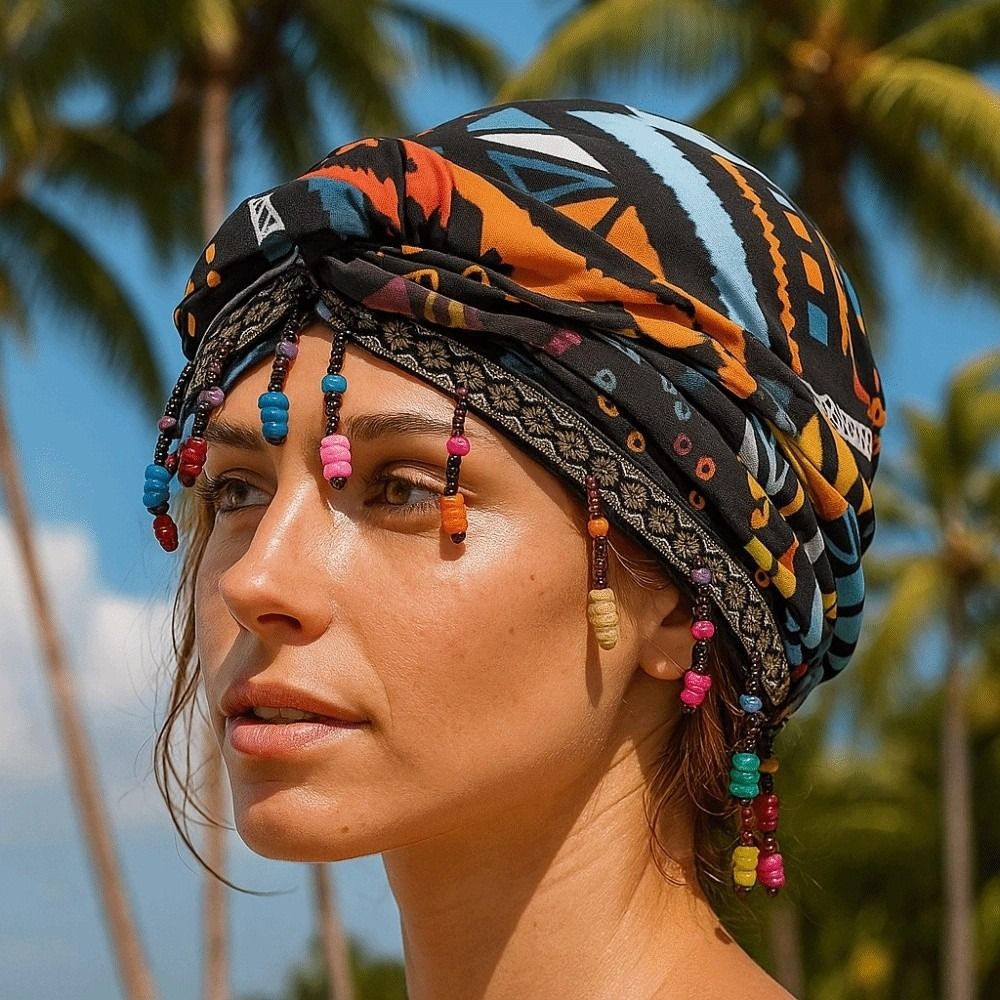 Ethnic Fashion India - Elastischer Bunter Perlenverzierter Kopftuch-Hijab im Ethnischen