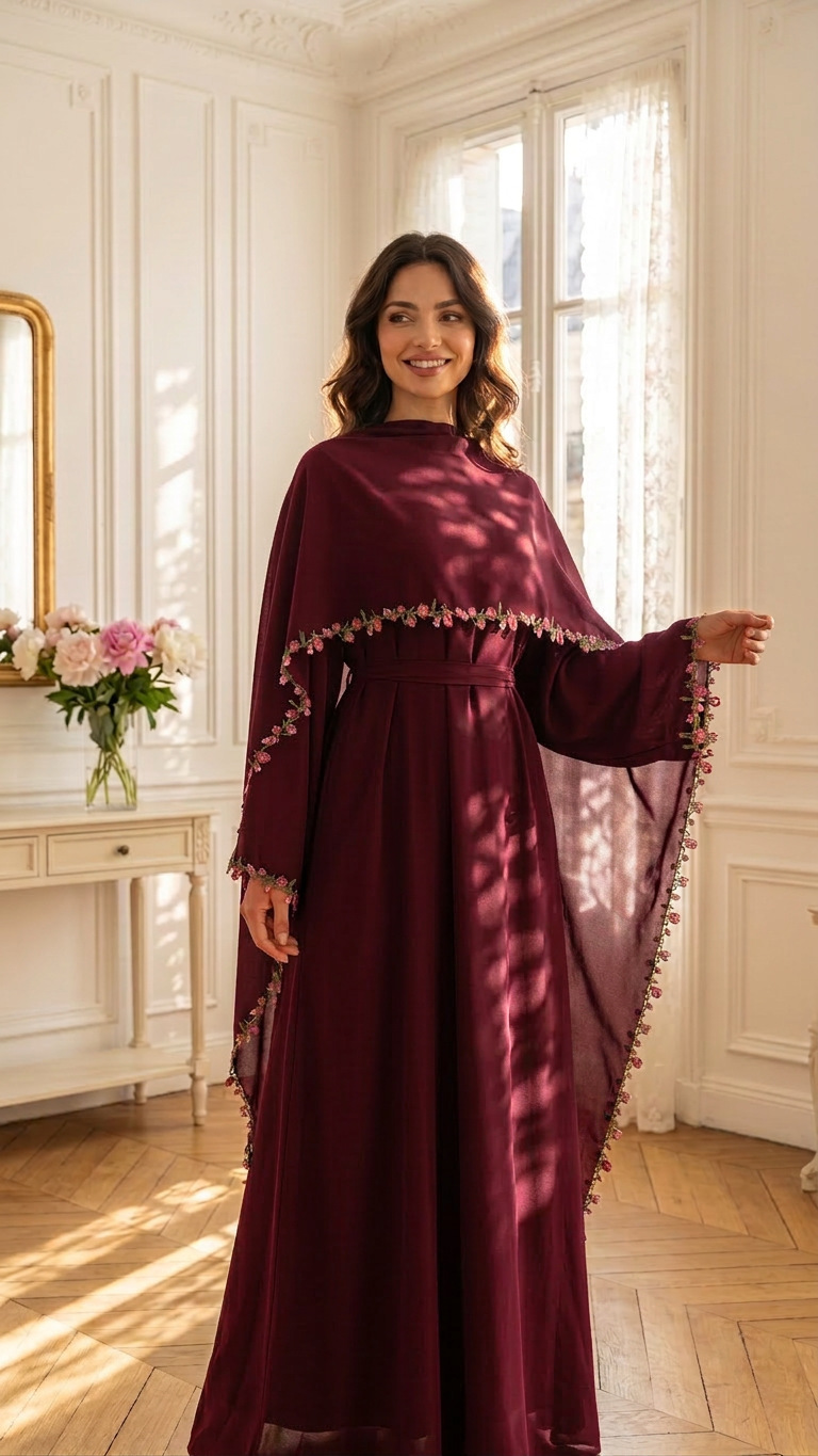 Elegantes Rosa Spitzenbesetzte – Abaya Modest Wear Bewertung und Preis